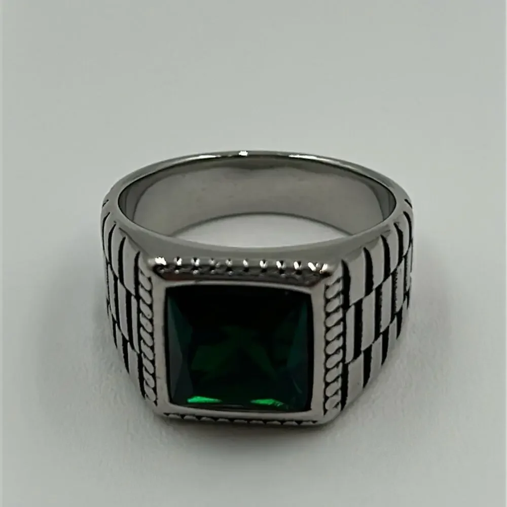 Green Color Cubic Zirconia Handmade Men's Ring Size 11.5 NWT